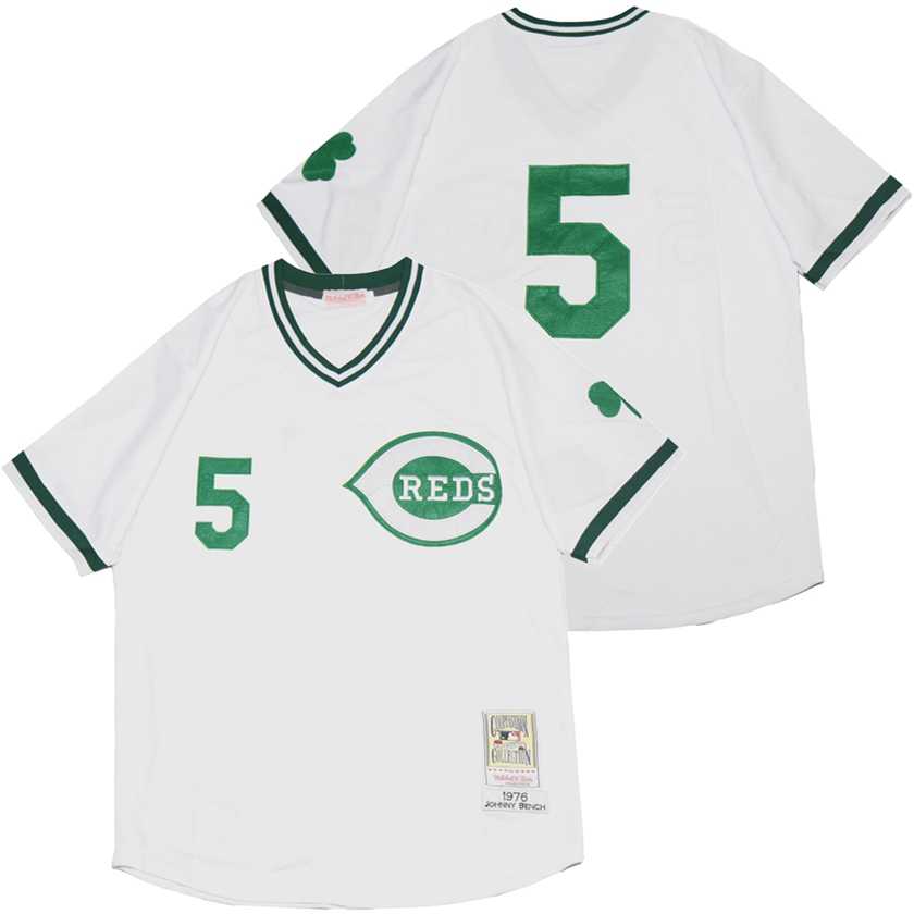 Reds 5 Johnny Bench White St. Patrick's Day Jersey,We sell and wholesale Reds 5 Johnny Bench White St. Patrick's Day Jersey on line form chian!